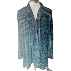 Susan Graver Green Burn Out Long-sleeved cardigan great for any occasion work